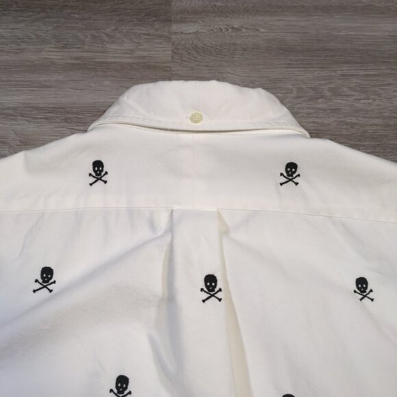 Polo Ralph Lauren Men's XL Button Down Short Sleeve Skulls Embroidered White - Picture 9 of 11